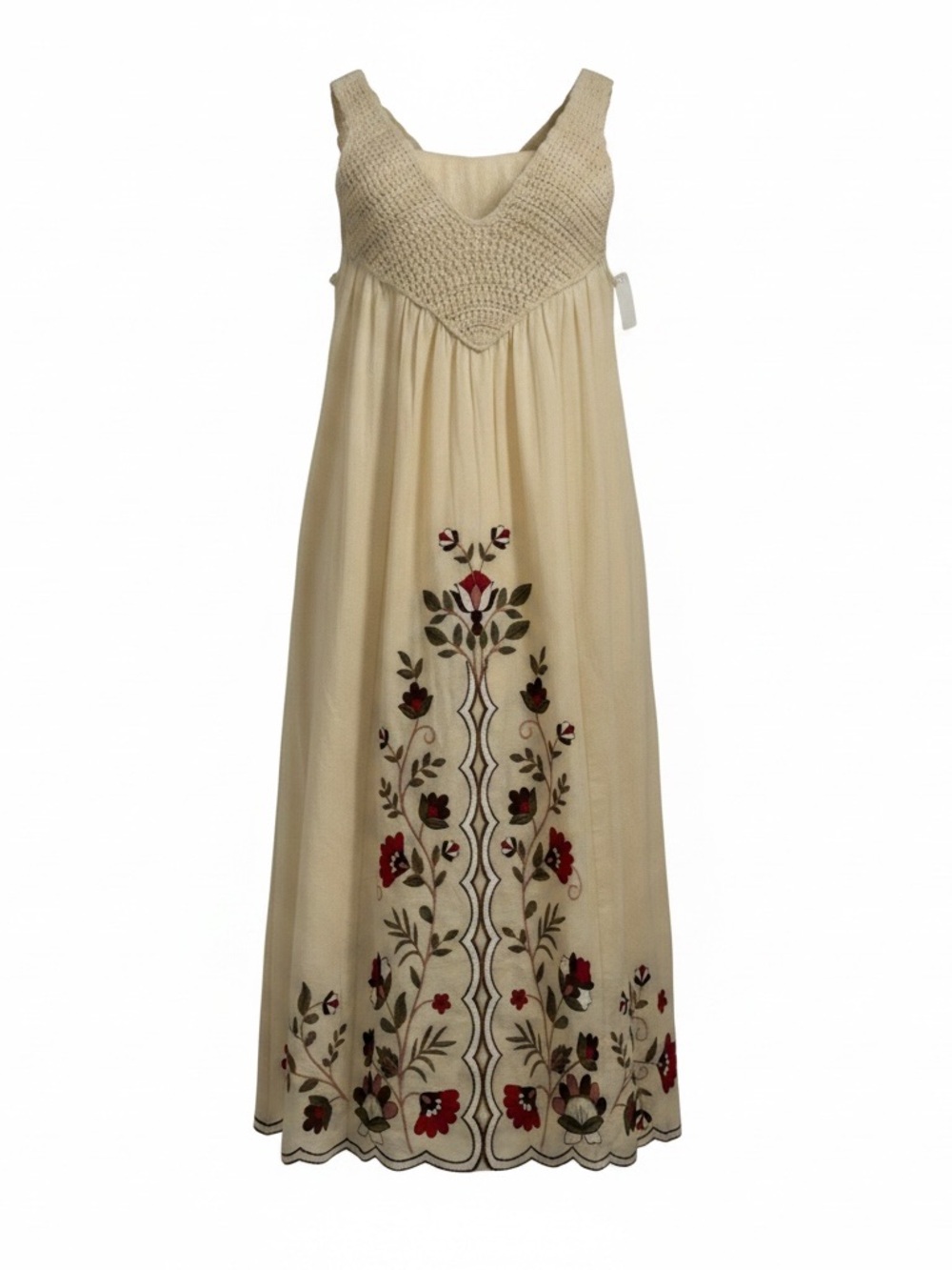 Zara linen embroidered cream colored dress